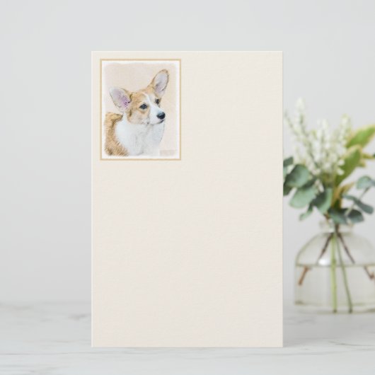 ペンブローク·ウェルシュコーギーズ·絵画オリジナル·ドッグ·アート 便箋 (スタンド正面)