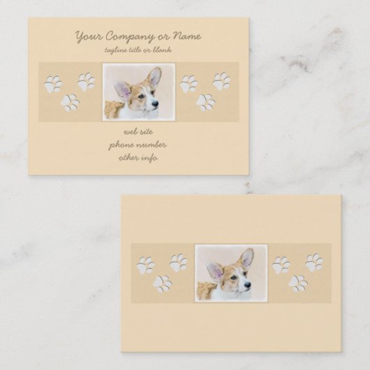 ペンブローク·ウェルシュコーギーズ·絵画オリジナル·ドッグ·アート 名刺 (正面/裏面)