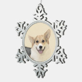 ペンブローク・ウェルシュコーギー絵画ズ・オリジナル・ドッグ・アート スノーフレークピューターオーナメント (右)