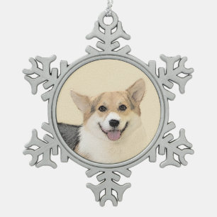 ペンブローク・ウェルシュコーギー絵画ズ・オリジナル・ドッグ・アート スノーフレークピューターオーナメント