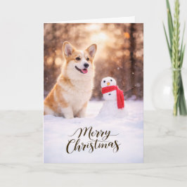 ペンブローク・ウェルシュ・コーギーのクリスマス雪だるま シーズンカード