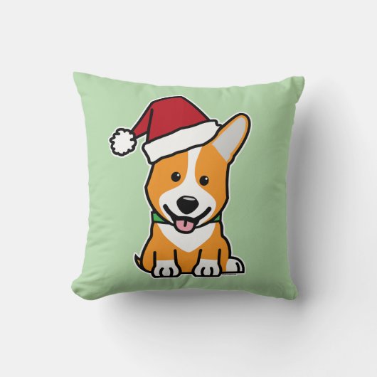 ペンブローク・ウェルシュ・コーギーの子犬のクリスマスサンタ帽子 クッション (正面)