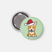 ペンブローク・ウェルシュ・コーギーの子犬のクリスマスサンタ帽子 マグネット (正面/裏面)