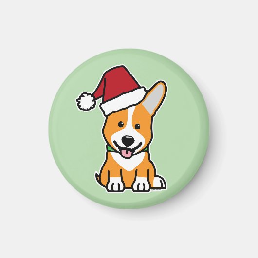 ペンブローク・ウェルシュ・コーギーの子犬のクリスマスサンタ帽子 マグネット (正面)