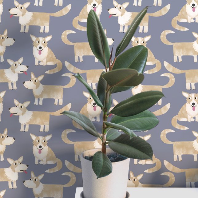 ペンブローク・ウェルシュ・コーギー犬のパターン 壁紙 (Fun corgi dog peel and stick wallpaper)