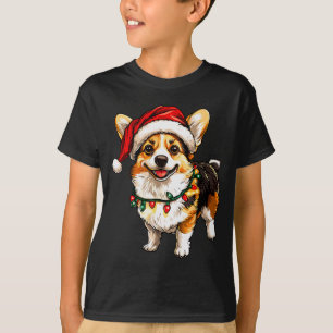 ペンブローク・ウェルシュ・コーギー サンタ クリスマスツリーライト X Tシャツ