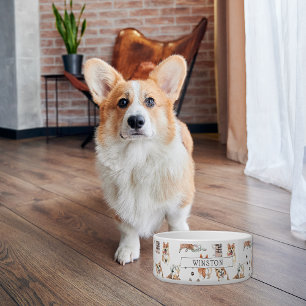 ペンブローク・ウェルシュ・コーギー 犬 水彩画   イニシャル ボウル