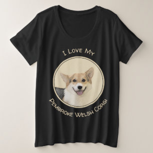 ペンブローク・ウェルシュ・コーギー 絵画 - オリジナル ドッグアート プラスサイズTシャツ