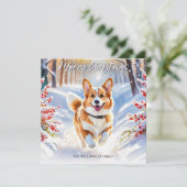 ペンブローク・ウェルシュ・コーギー 雪のクリスマス シーズンカード (スタンド正面)