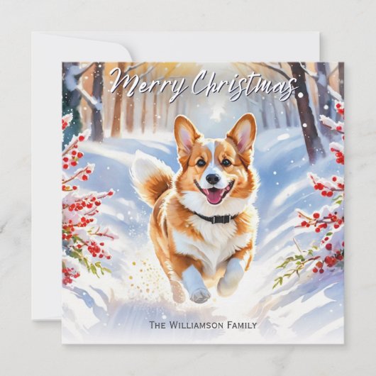 ペンブローク・ウェルシュ・コーギー 雪のクリスマス シーズンカード (正面)