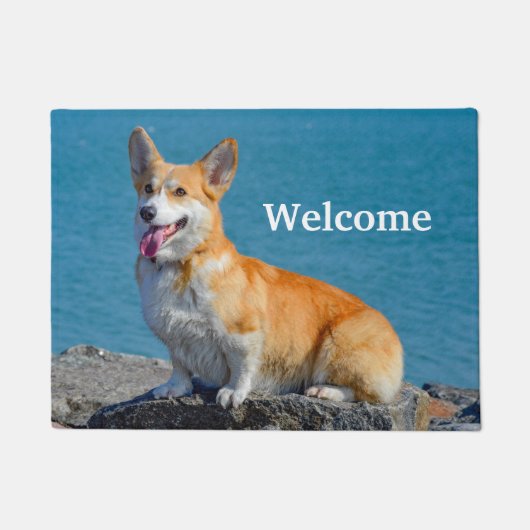 ペンブ赤と白ロークウェルシュコーギーの子犬 ドアマット (正面)