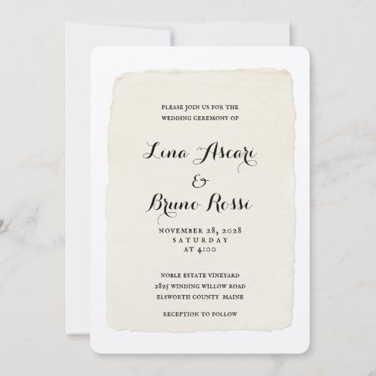 ペン素朴とインクスクリプトの結婚式招待状 招待状 (正面)