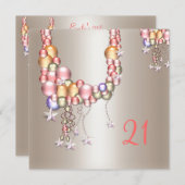 ペーかわいらしターピーチパールスターズ21歳の誕生日 招待状 (正面/裏面)