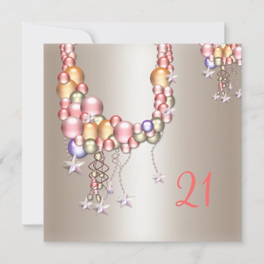 ペーかわいらしターピーチパールスターズ21歳の誕生日 招待状 (正面)