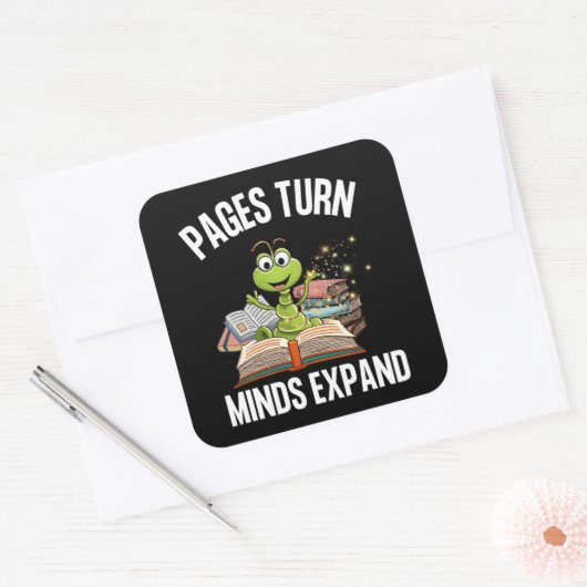 ページが心を変えるブックワームを拡張 スクエアシール (封筒)