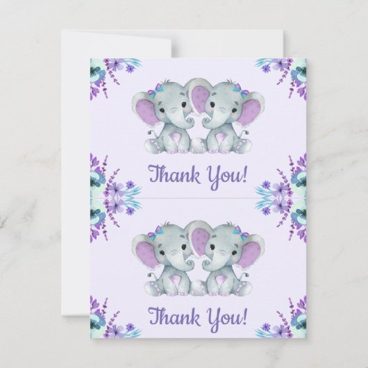 ページごとに2枚のサンキューカーズ゛ エレファント ツインシャワー 招待状 (裏面)