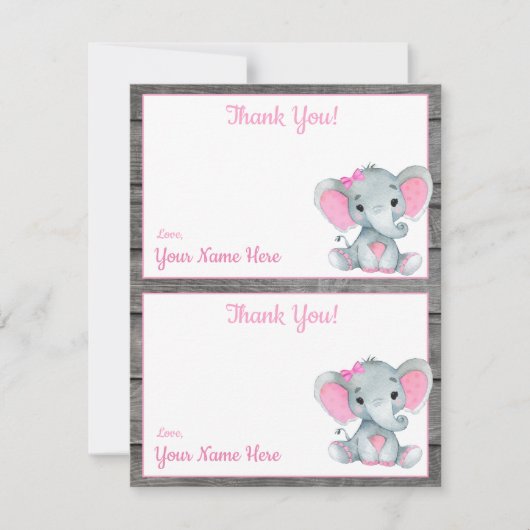 ページに2枚のサンキューカーズ 象の女の子シャワー 招待状 (正面)