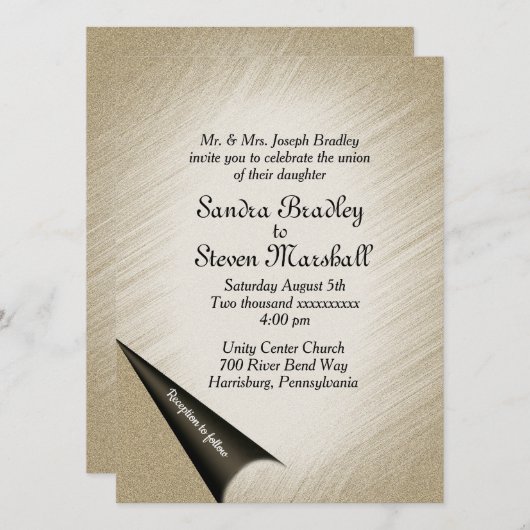 ページのアンティーク金ゴールド結婚式招待状 招待状 (正面/裏面)