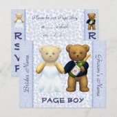 ページの男の子-テディー・ベアの青い結婚式の招待 招待状 (正面/裏面)