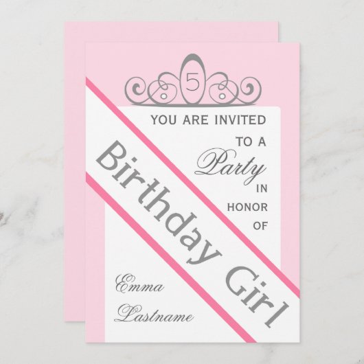 ページェントのサッシュ及びティアラの誕生日のパーティの招待状 招待状 (正面/裏面)