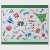 ページカラフルWに散らばるクリスマスオブジェクト ラッピングペーパー (フラット)