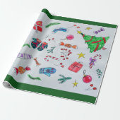 ページカラフルWに散らばるクリスマスオブジェクト ラッピングペーパー (アンロールド)