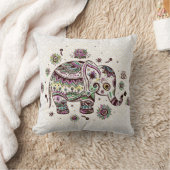 ペーストカラーレトロ花と象 クッション (ブランケット)