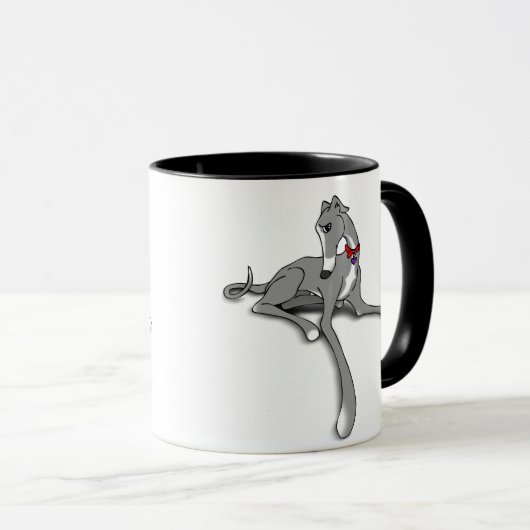 ペーターと白のタキシードを持つグレイハウンド犬 マグカップ (正面右)