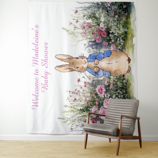 ペーターを庭の赤ちゃんシャワーのウサギにパーソナライズ タペストリー (インサイチュ)