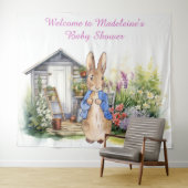 ペーターを庭の赤ちゃんシャワーのウサギにパーソナライズ タペストリー (インサイチュ(横))