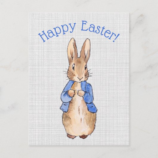 ペーターザラビットグレイリネンハッピーイースター シーズンポストカード (正面)