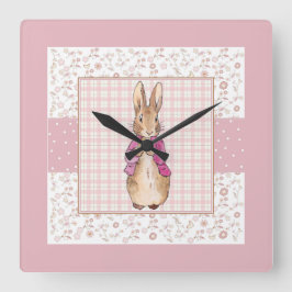 ペーターザラビットチェック&フローラルパターン スクエア壁時計