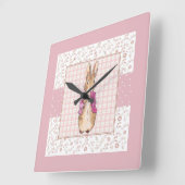 ペーターザラビットチェック&フローラルパターン スクエア壁時計 (傾斜)