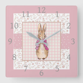 ペーターザラビットチェック&フローラルパターン スクエア壁時計