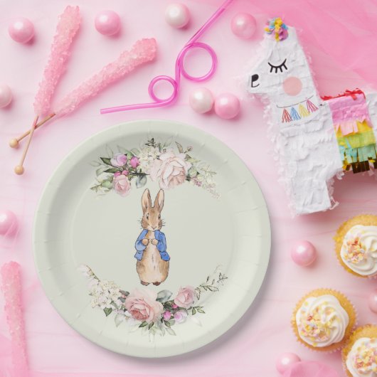 ペーターザラビットピンクフローラリース ペーパープレート (パーティー)