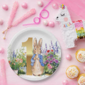 ペーターザラビットフラワーガーデンファースト誕生日 ペーパープレート (パーティー)