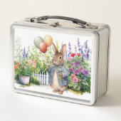 ペーターザラビットブルージャケットバルーンガーデン メタルランチボックス (正面)