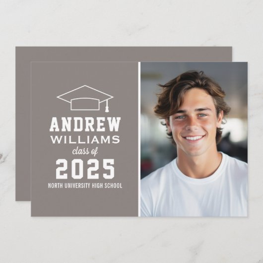 ペーターモダングレイ写真卒業パーティー 招待状 (正面/裏面)