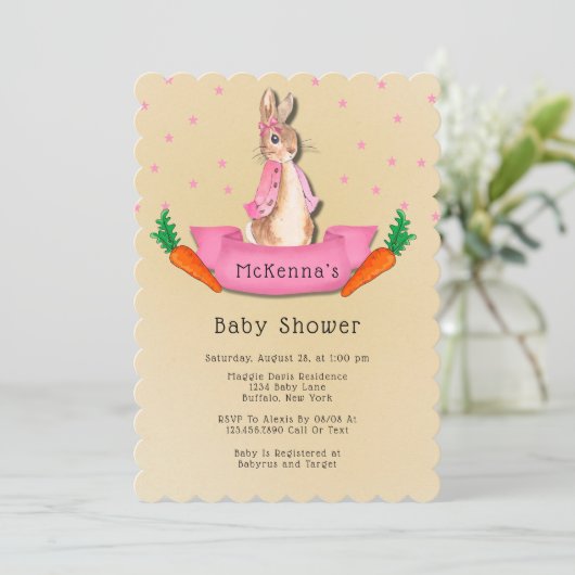 ペーターラビットニンジンとスターズガールベイビーシャワー 招待状 (スタンド正面)