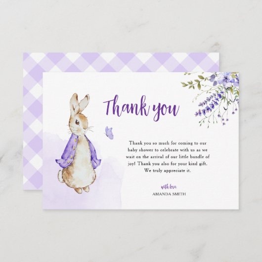 ペーターラビットパープルベビーシャワー サンキューカード (正面/裏面)