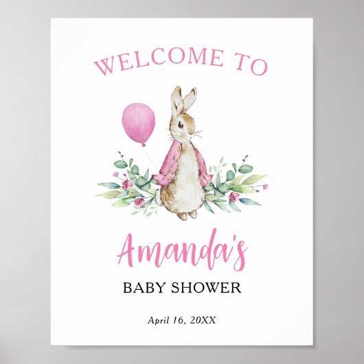 ペーターラビットピンクのウェルカムサイン ポスター (正面)