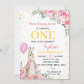 ペーターラビットピンクガール誕生日招待状 招待状 (正面)