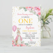 ペーターラビットピンクガール誕生日招待状 招待状 (スタンド正面)