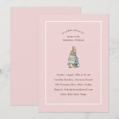 ペーターラビットピンクヴィンテージベビーシャワー 招待状 (正面/裏面)