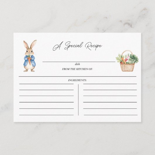 ペーターラビットフローラベビーシャワーレシピ囲い エンクロージャーカード (正面)