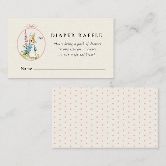 ペーターラビットベビーガールシャワーおむつラッフル エンクロージャーカード (正面/裏面)
