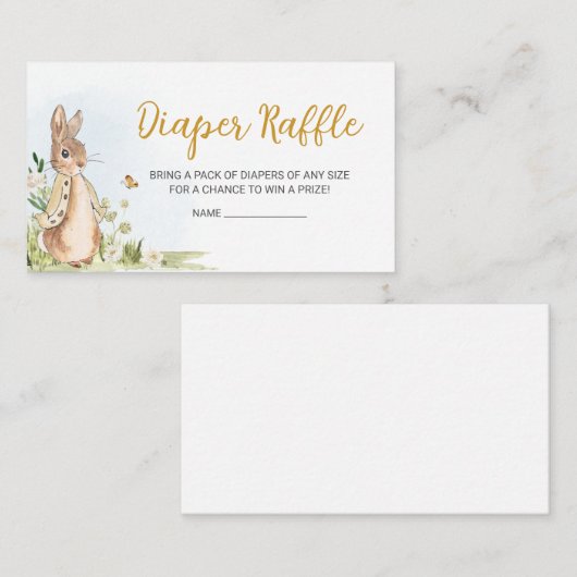 ペーターラビットベビーシャワーオムツラッフル エンクロージャーカード (正面/裏面)