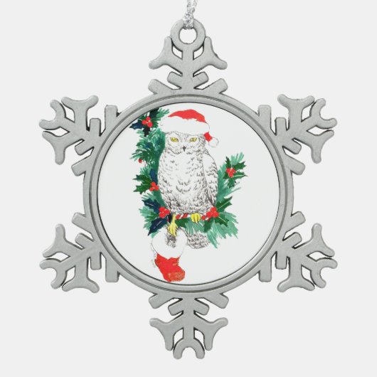 ペーター雪の結晶かわいい野生動物のクリスマスオーナメント スノーフレークピューターオーナメント (正面)