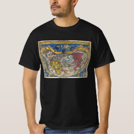 ペーター・アピアンのアンティークハート型世界地図 1520年 Tシャツ