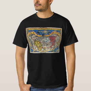 ペーター・アピアンのアンティークハート型世界地図 1520年 Tシャツ